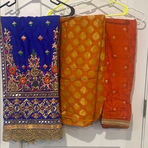 Embroidered Royal Blue & Gold Orange Indian Salwar Kameez FABRIC